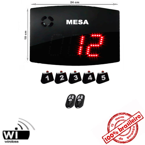 Painel Eletrônico Digital 24x18 cm TS-25 Chama Garçom com Controle Sem Fio + Kit Chamadores para MESA