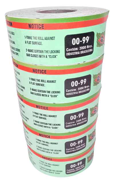 Rolo de Senha Numerada Verde – 2 Dígitos (00 a 99) com 2000 Senhas