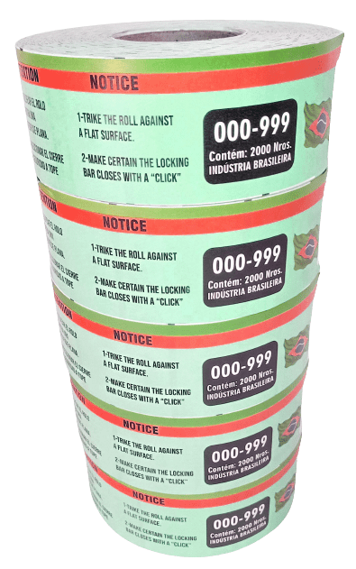Rolo de Senha Numerada Verde – 3 Dígitos (000 a 999) – 2000 Senhas