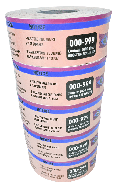 Rolo de Senha Numerada Vermelha – 3 Dígitos (000 a 999) – 2000 Senhas