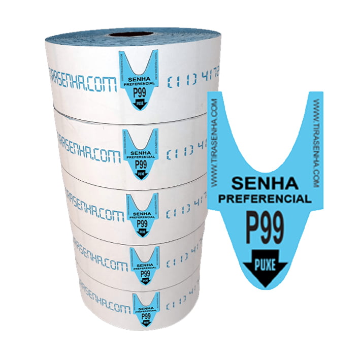 Rolo de Senha Preferencial Azul – Numeração P00 a P99 – 2000 Senhas