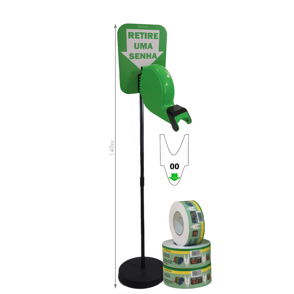 Dispensador de Senhas Completo com Suporte Pedestal de Chão e Placa "Retire sua Senha" Verde