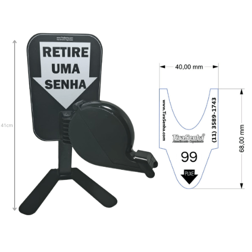 Dispensador de Senhas Completo c/ Suporte Pedestal de Balcão, Placa Retire sua Senha Preto