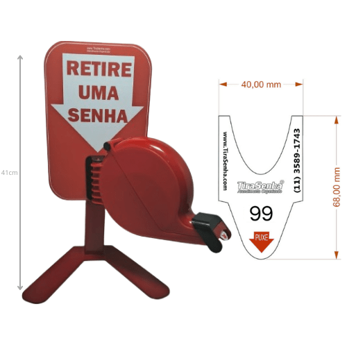 Dispensador de Senhas Completo c/ Suporte Pedestal de Balcão, Placa Retire sua Senha Vermelho