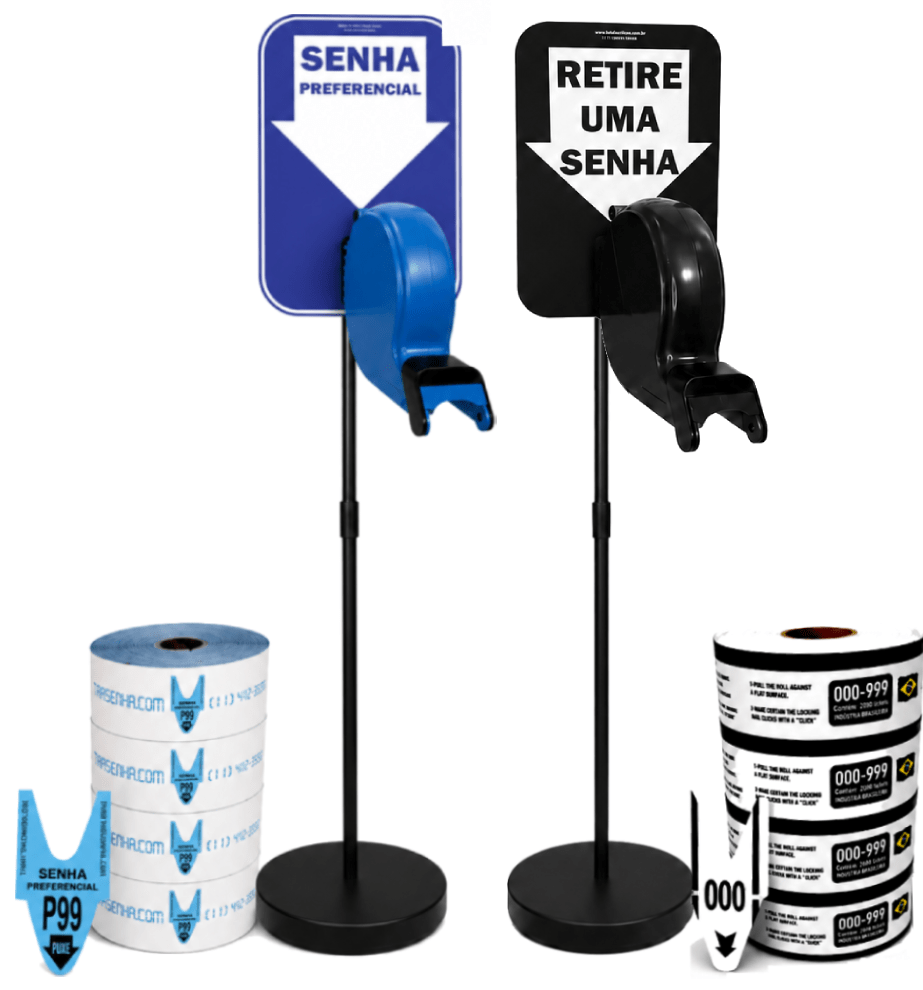 Dispensador de Senhas Completo com Suporte Pedestal de Chão e Placa "Retire sua Senha" Verde