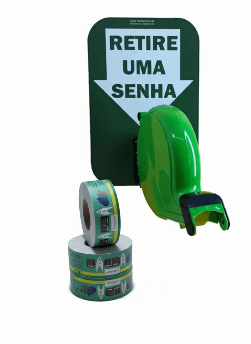 Dispensador de Senha Bico de Pato com Senhas Numeradas e Placa "Retire Sua Senha" Verde