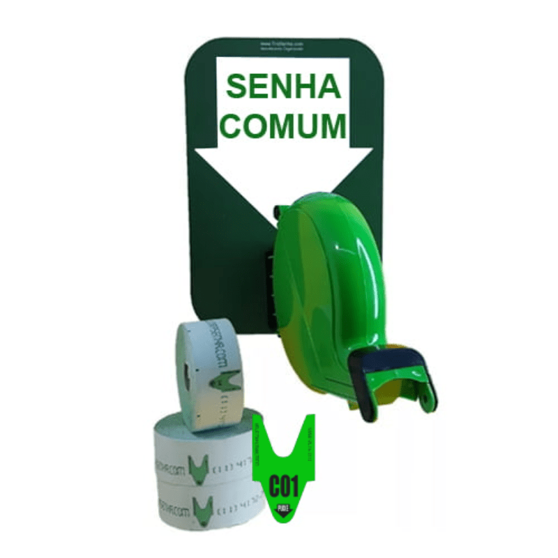 Dispensador de Senha Bico de Pato Atendimento Comum + Senhas Numeradas e Placa "Retire Sua Senha" Verde