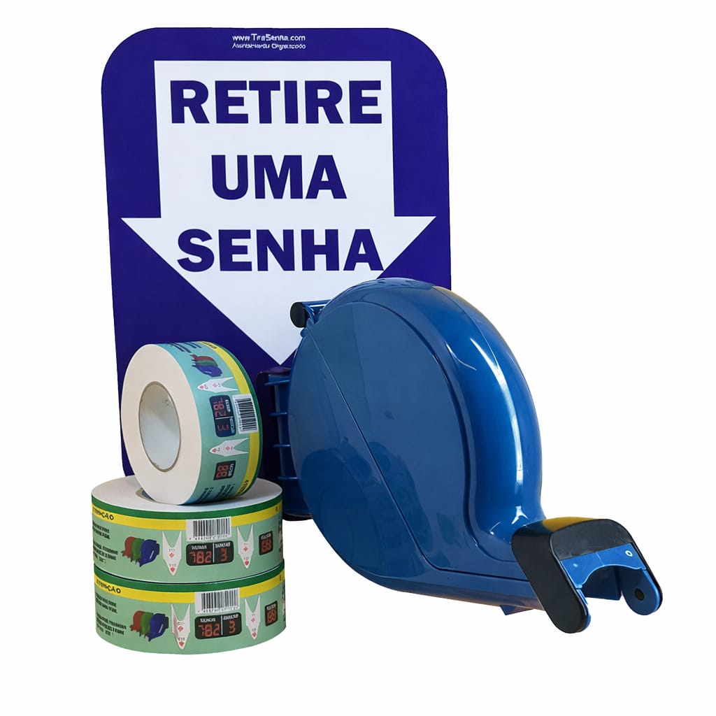Dispensador de Senha Bico de Pato + Senhas Numeradas e Placa "Retire Sua Senha" Azul