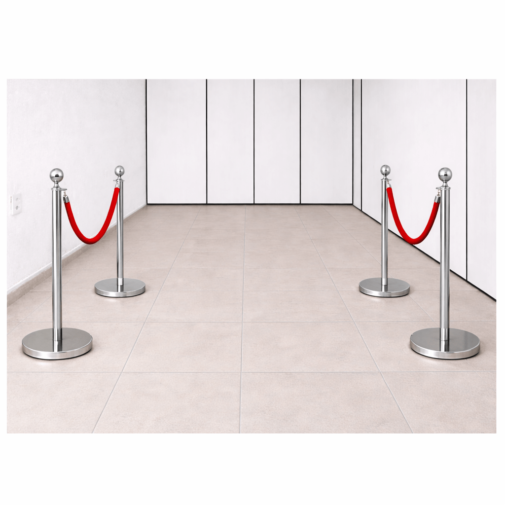 ALUGAR - KIT 04 unidades Pedestal Luxo Demarcador Cromado c/ 02 Cordas Vermelhas (Diária R$60,00)