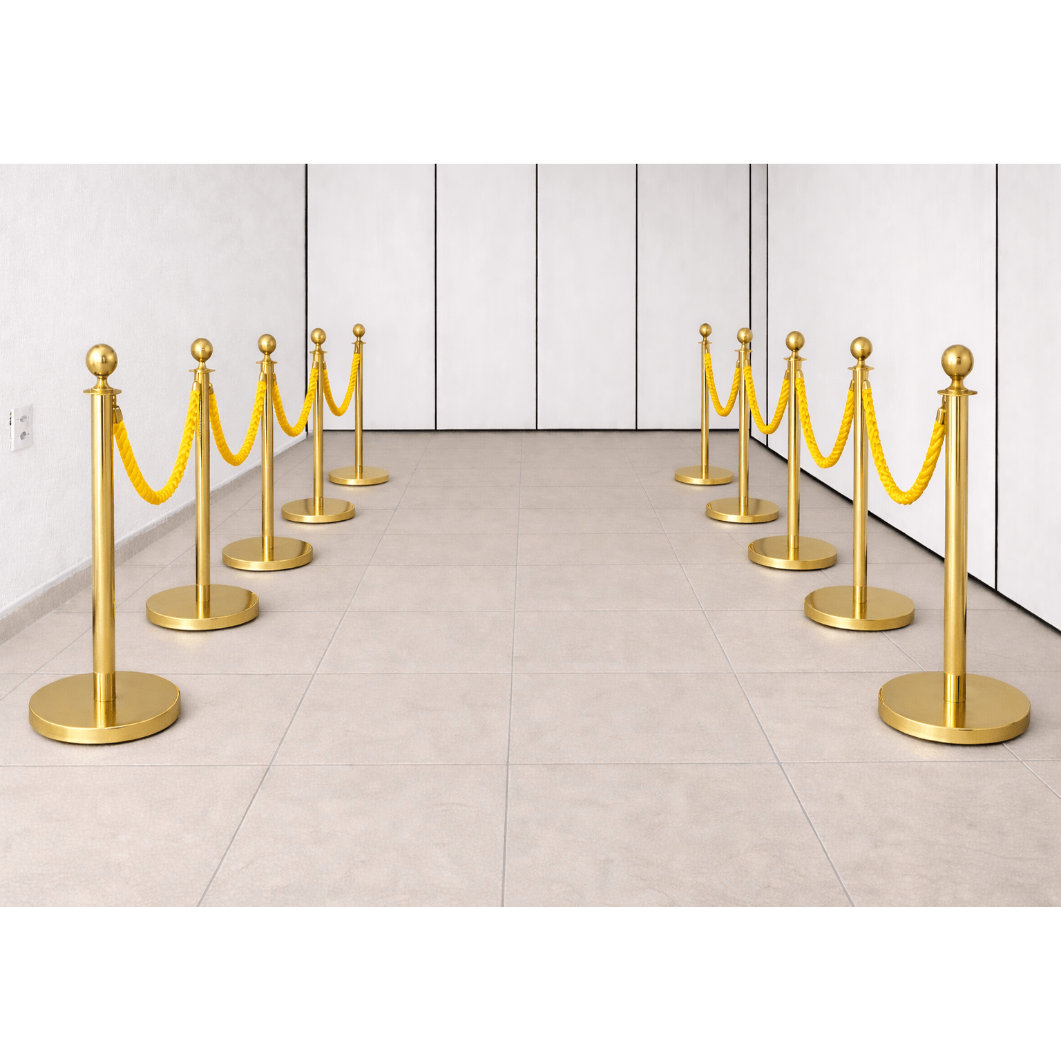 ALUGAR - KIT 10 unidades Pedestal Luxo Demarcador Dourado c/ Corda Amarela (Diária R$360,00)