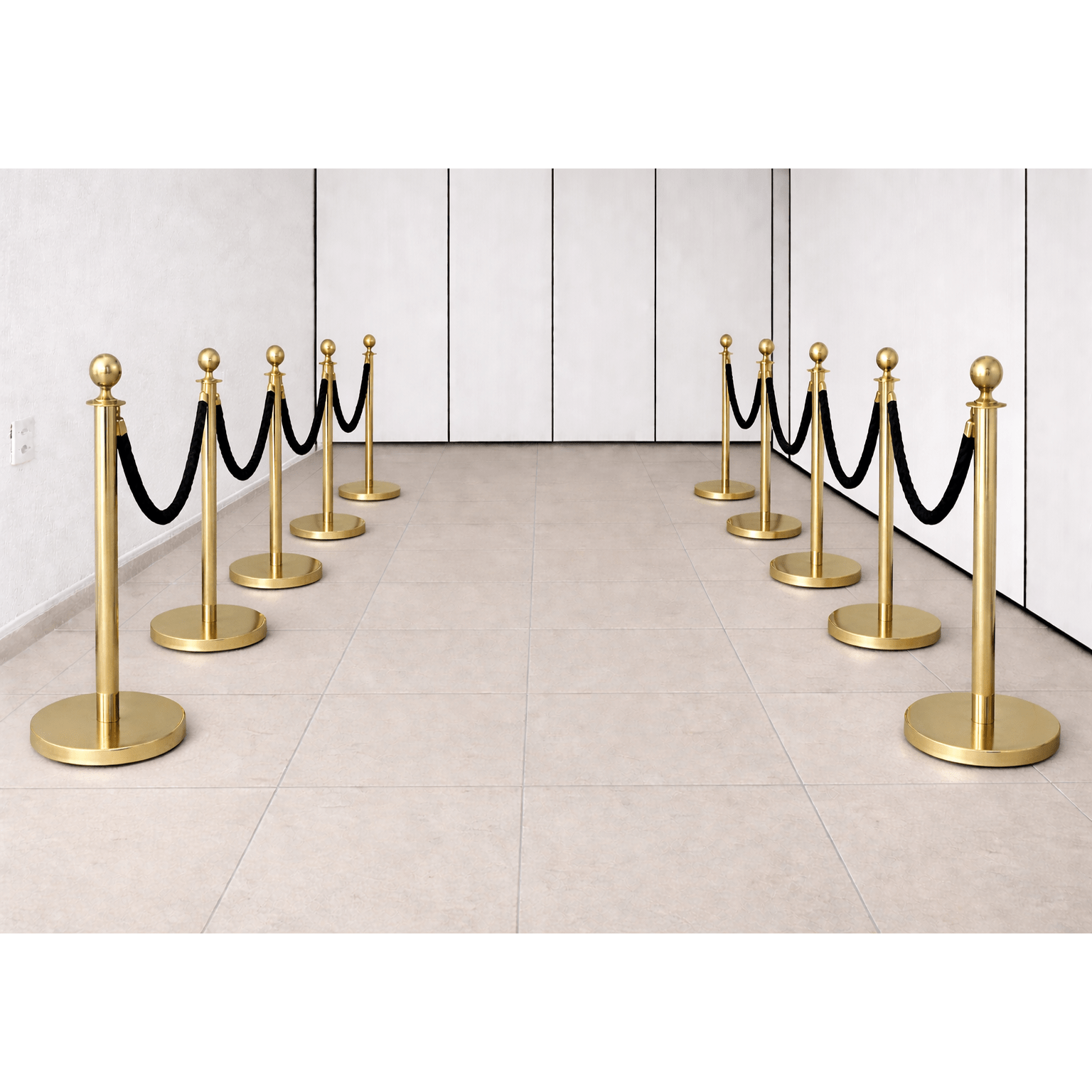 ALUGAR - KIT 10 unidades Pedestal Luxo Demarcador Dourado c/ Corda Preta (Diária R$360,00)