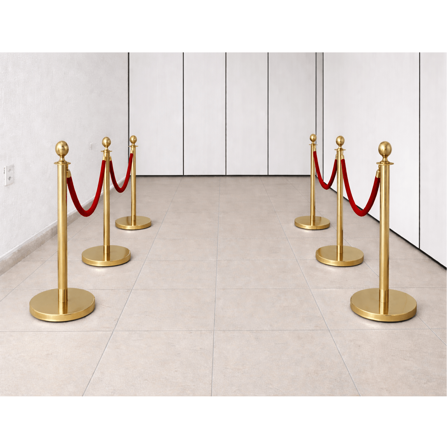 ALUGAR - KIT 06 unidades Pedestal Luxo Demarcador Dourado c/ Corda Vermelha (Diária R$200,00)