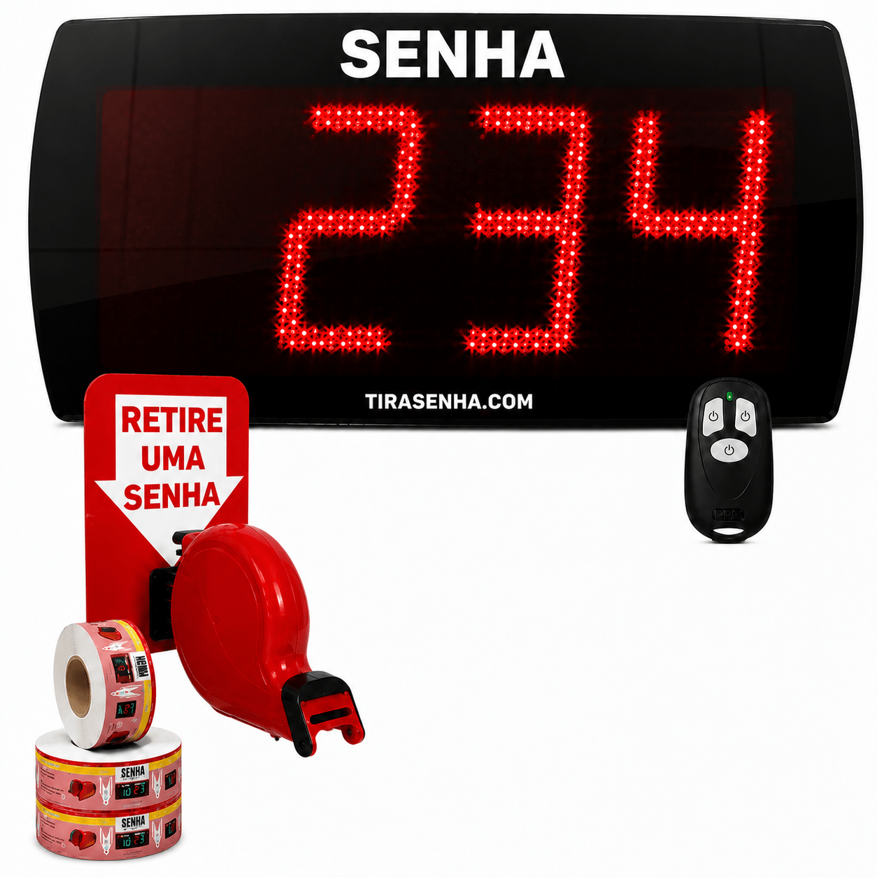 Painel Eletrônico De Atendimento Sequencial Senha 58x25 Cm Controle Sem Fio + Kit TiraSenha de Parede