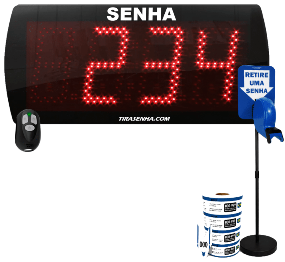 Painel Eletrônico De Atendimento Sequencial Senha 58x25 Cm Controle Sem Fio + Kit TiraSenha Pedestal de Chão