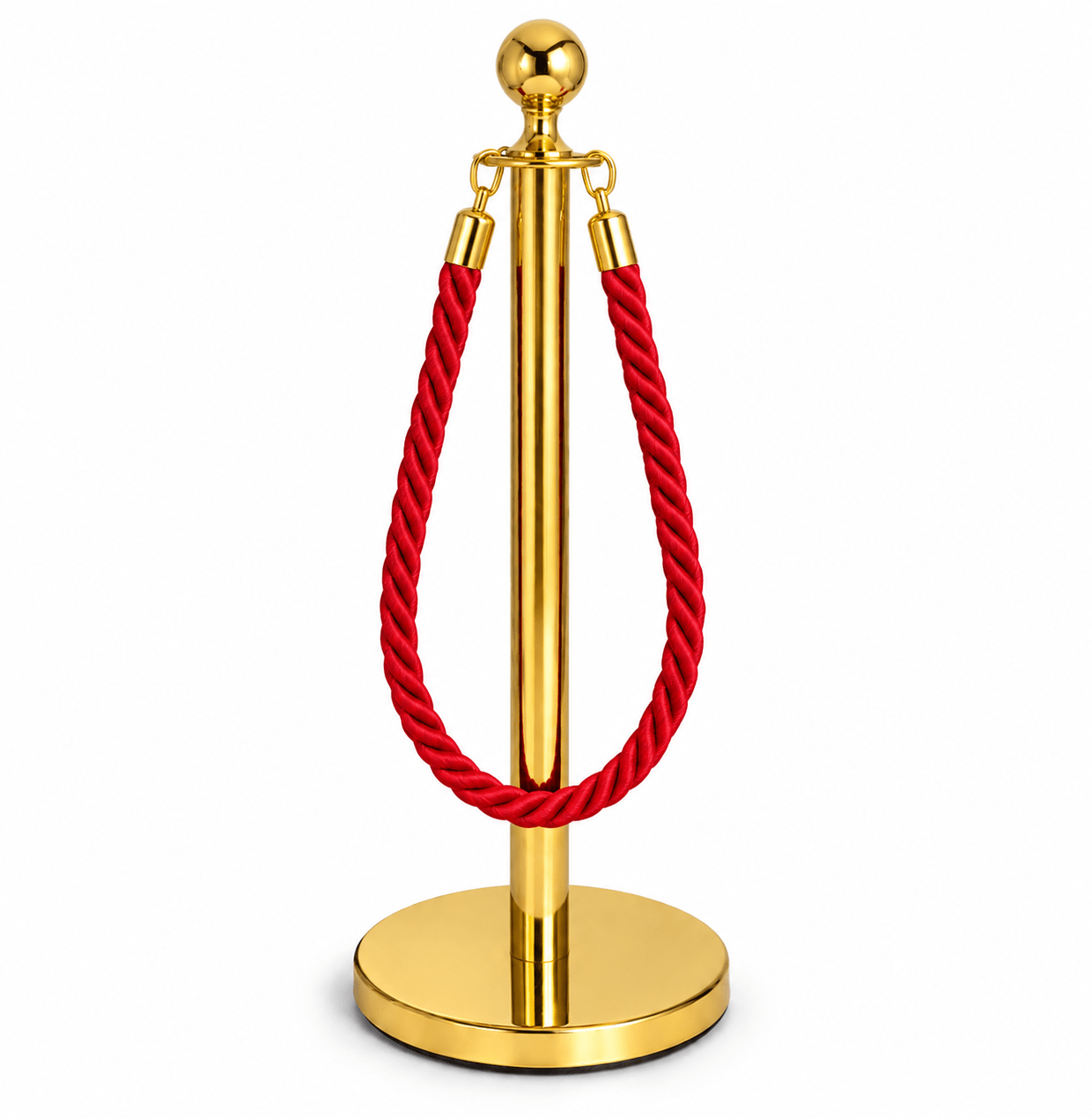 Pedestal de Fila com Corda vermelha 1,5m em Aço Inox Dourado Base Pesada Pronto para Uso