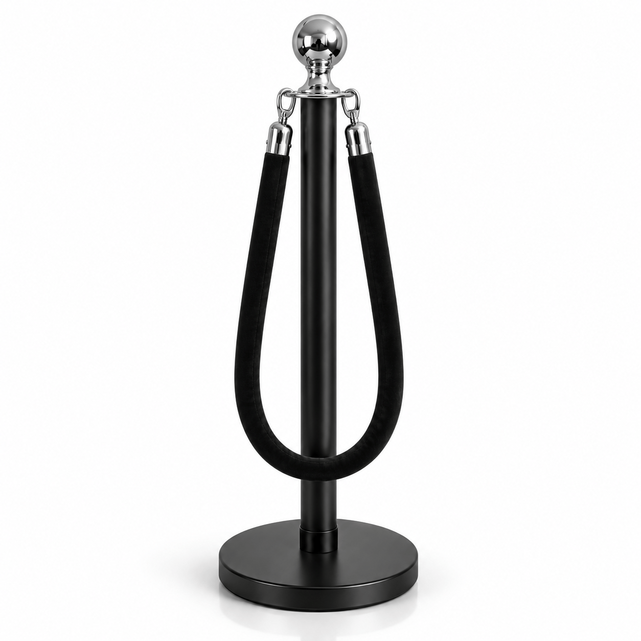 Pedestal de Fila Preto com Corda Vermelha 1,5m e Detalhes Dourados