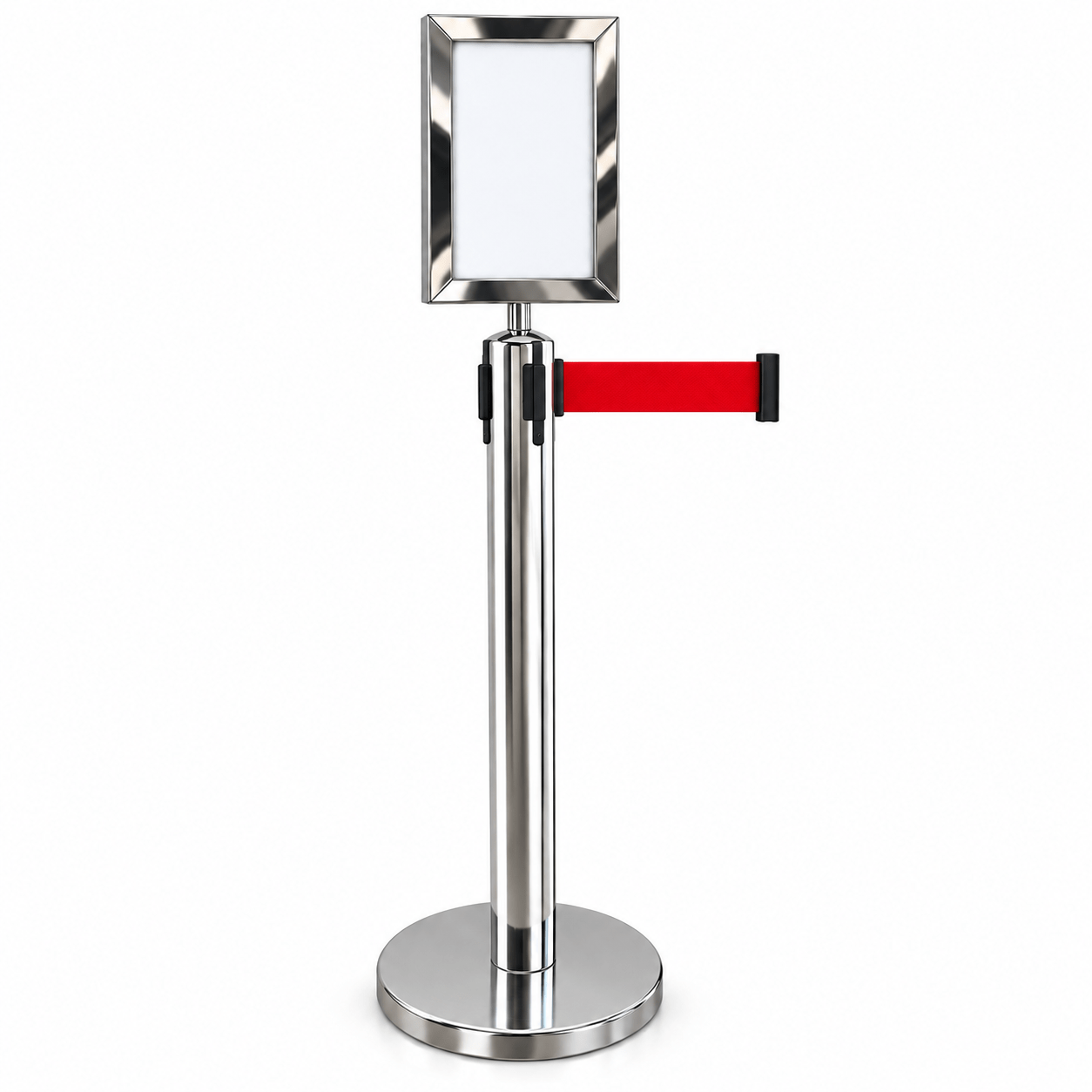Pedestal Organizador de Filas TS-Fila com Display Vertical A4 em Aço Inox