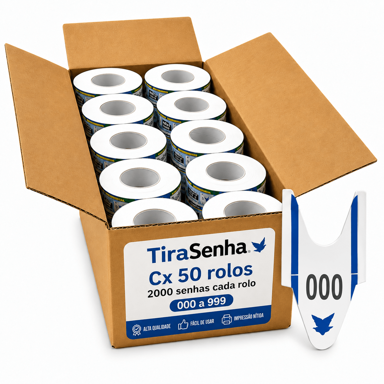 Senha Numerada 3 Dígitos 2 Séries de 000 a 999 Caixa c/ 50 rolos c/ 2000 Senhas Cor AZUL