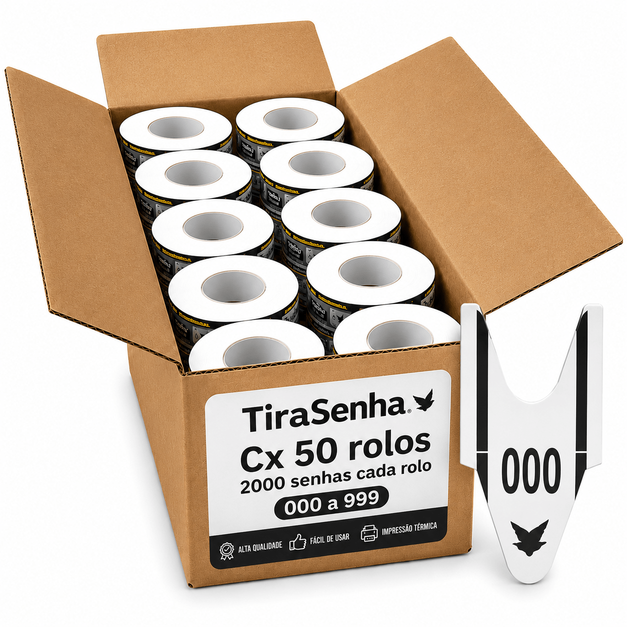 Senha Numerada 3 Dígitos 2 Séries de 000 a 999 Caixa c/ 50 rolos c/ 2000 Senhas Cor PRETA