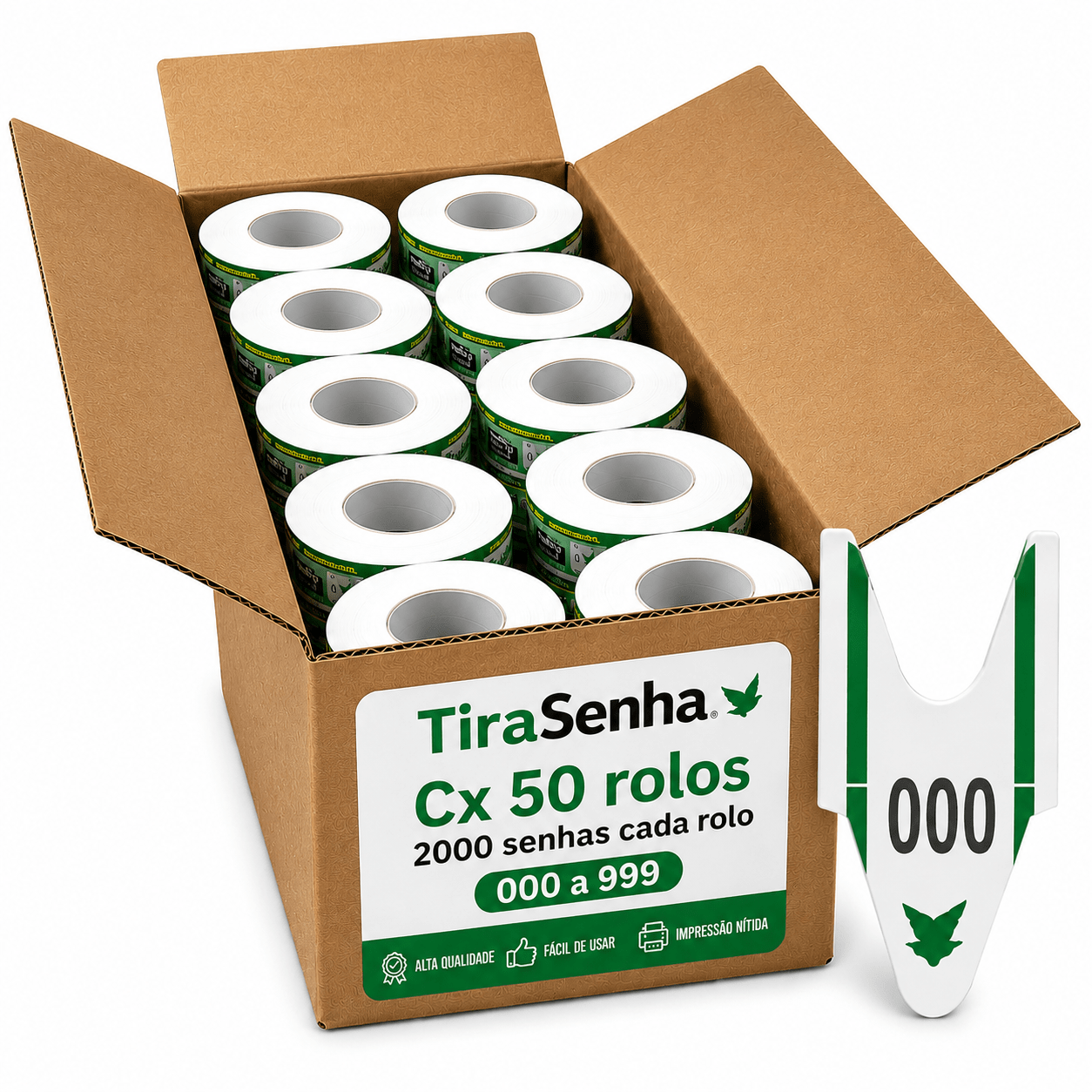Senha Numerada 3 Dígitos 2 Séries de 000 a 999 Caixa c/ 50 rolos c/ 2000 Senhas Cor VERDE