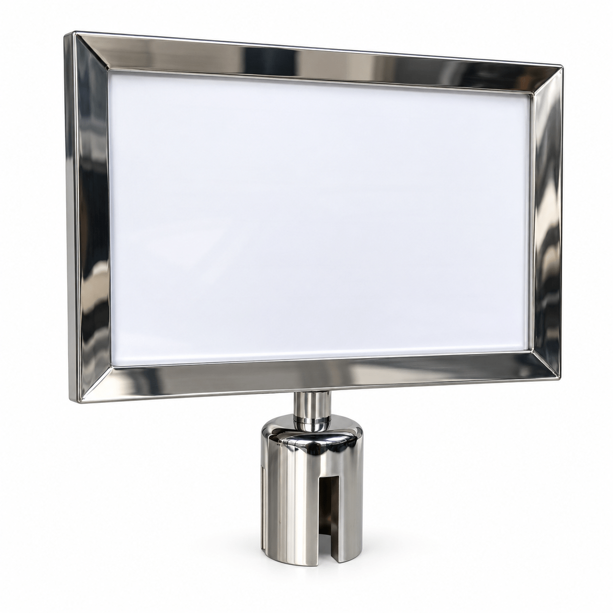 Display A4 em Aço Inox Horizontal para Pedestal Organizador de Filas TS-Fila