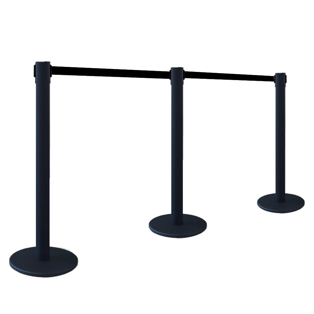 PACK C/ 20 PEDESTAL ORGANIZADOR, DIVISOR E DEMARCADOR TS FILA AÇO PRETO C/ FITA RETRÁTIL 3 METROS