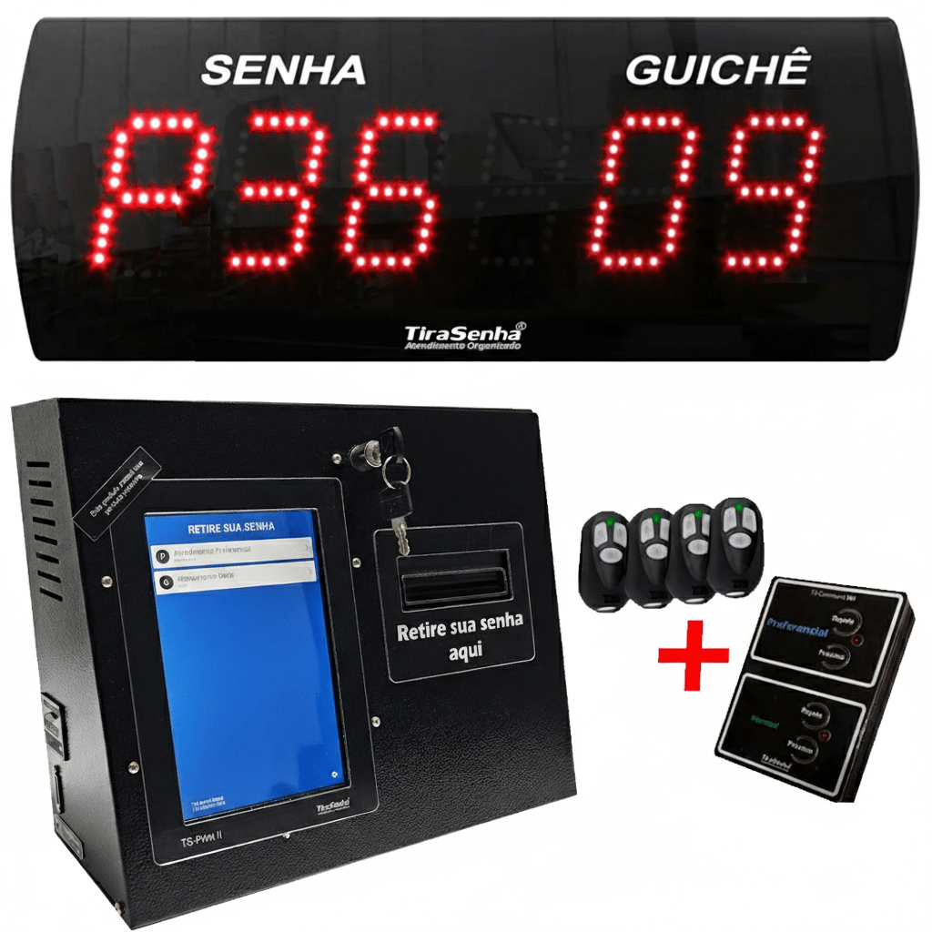 Painel de Senha e Guichê Eletrônico com Impressora de Senhas Digital TS-Print Visor Touch 8"  e Atendimento Preferencial