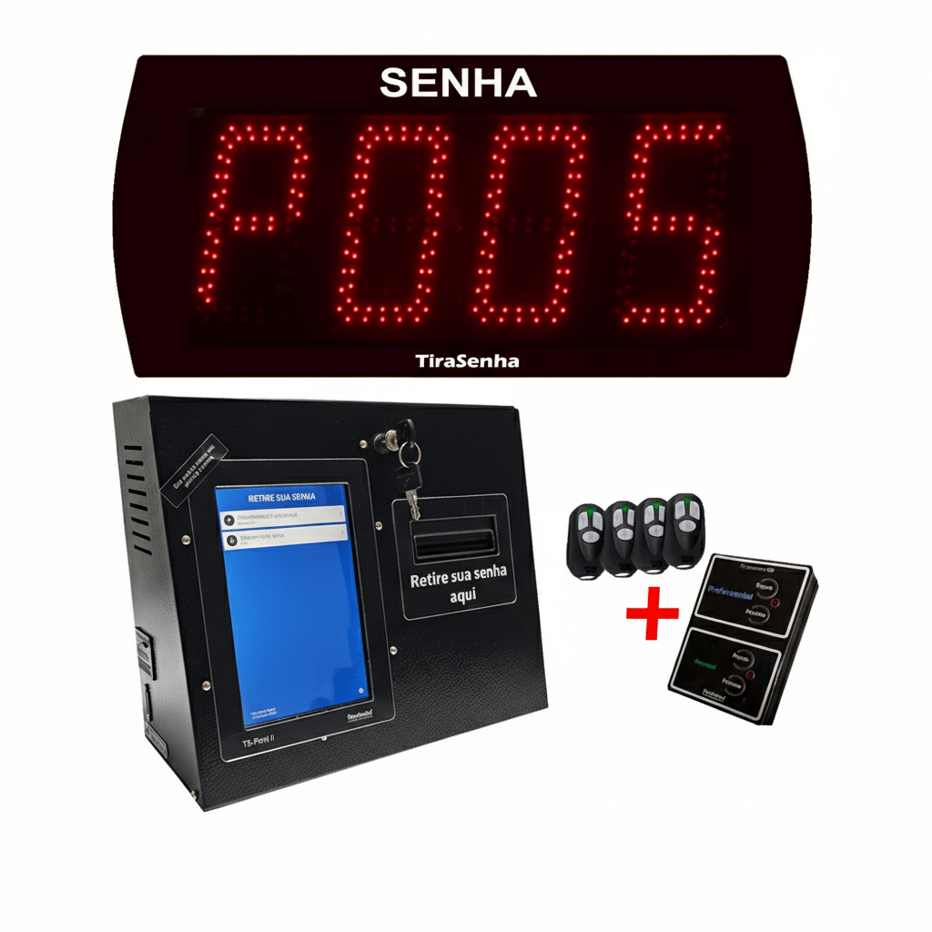 Painel de Senha e Guichê Eletrônico A-60 com Impressora de Senhas Digital TS-Print Visor Touch 8"  e Atendimento Preferencial 