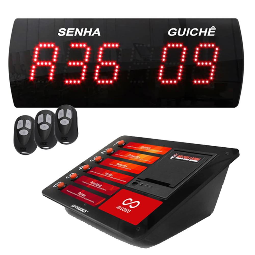 Painel de Senha e Guichê A-625 + Impressora Automática de Senhas Print 602