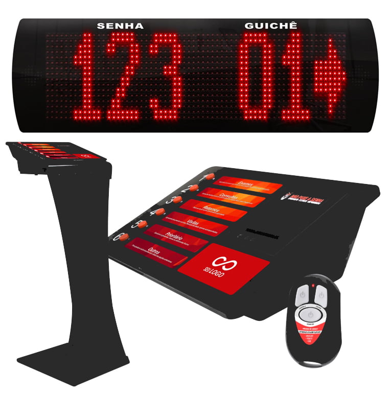 Sistema de Senhas Completo com Painel LED e Impressora – Até 6 Opções de Atendimento com 10 Controles Sem Fio