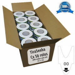 Rolo de Senha Numerada 2 Dígitos (00 a 99) – Caixa com 50 Rolos (2000 Senhas cada)