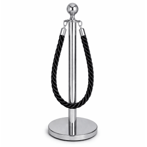 Pedestal Aço Inox Cromado com Corda Torcida Preta 1,5m e Base Pesada Pronto Uso