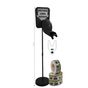 Dispensador de Senhas Completo com Suporte Pedestal de Chão e Placa "Retire sua Senha" Preto
