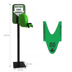 Kit TiraSenha Chão Verde: Suporte Pedestal de Chão, Dispensador Manual de Senhas, Placa Retire Sua Senha e Senhas Numeradas