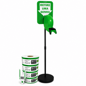 Kit TiraSenha Chão Verde: Suporte Pedestal de Chão, Dispensador Manual de Senhas, Placa Retire Sua Senha e Senhas Numeradas