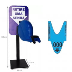 Dispensador de Senhas Completo c/ Suporte Pedestal de Balcão, Placa Retire sua Senha Azul