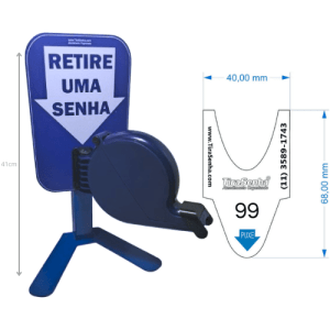 Dispensador de Senhas Completo c/ Suporte Pedestal de Balcão, Placa Retire sua Senha Azul