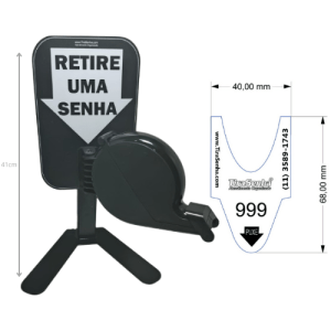 Dispensador de Senhas Completo c/ Suporte Pedestal de Balcão, Placa Retire sua Senha Preto