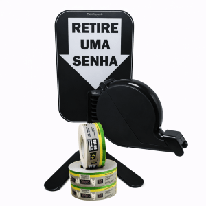 Dispensador de Senhas Completo c/ Suporte Pedestal de Balcão, Placa Retire sua Senha Preto