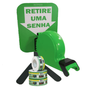 Dispensador de Senhas Completo c/ Suporte Pedestal de Balcão, Placa Retire sua Senha Verde
