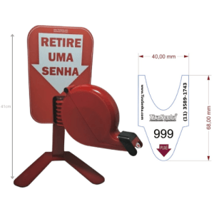 Dispensador de Senhas Completo c/ Suporte Pedestal de Balcão, Placa Retire sua Senha Vermelho