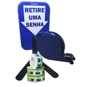 Dispensador de Senhas Completo c/ Suporte Pedestal de Balcão, Placa Retire sua Senha Azul