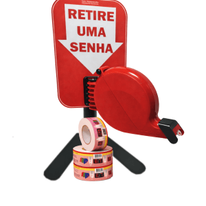 Dispensador de Senhas Completo c/ Suporte Pedestal de Balcão, Placa Retire sua Senha Vermelho