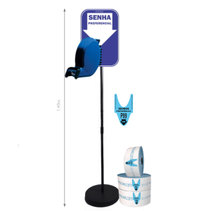 Kit TiraSenha Chão : Suporte Pedestal de Chão, Dispensador Manual de Senhas, Placa Senha Comum e Senhas para Atendimento Preferencial