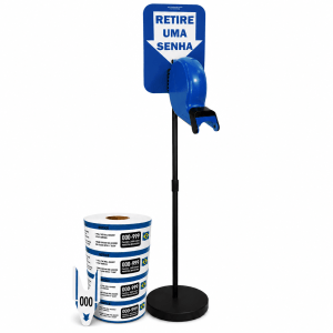 Kit TiraSenha Chão Azul: Suporte Pedestal de Chão, Dispensador Manual de Senhas, Placa Retire Sua Senha e Senhas Numeradas