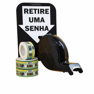 Dispensador de Senha Bico de Pato com Senhas Numeradas e Placa "Retire Sua Senha" Preto