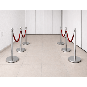 ALUGAR - KIT 06 unidades Pedestal Luxo Demarcador Cromado c/ Corda Vermelha (Diária R$200,00)
