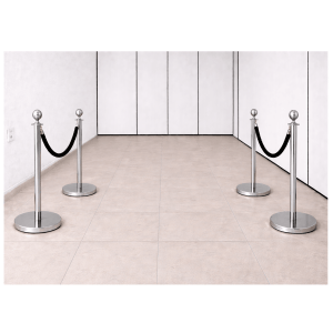 ALUGAR - KIT 04 unidades Pedestal Luxo Demarcador Cromado c/ Corda Preta (Diária R$120,00)
