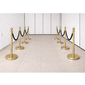 ALUGAR - KIT 08 unidades Pedestal Luxo Demarcador Dourado c/ Corda Preta (Diária R$280,00)