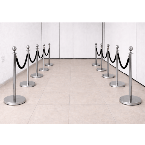 ALUGAR - KIT 10 unidades Pedestal Luxo Demarcador Cromado c/ Corda Preta (Diária R$360,00)